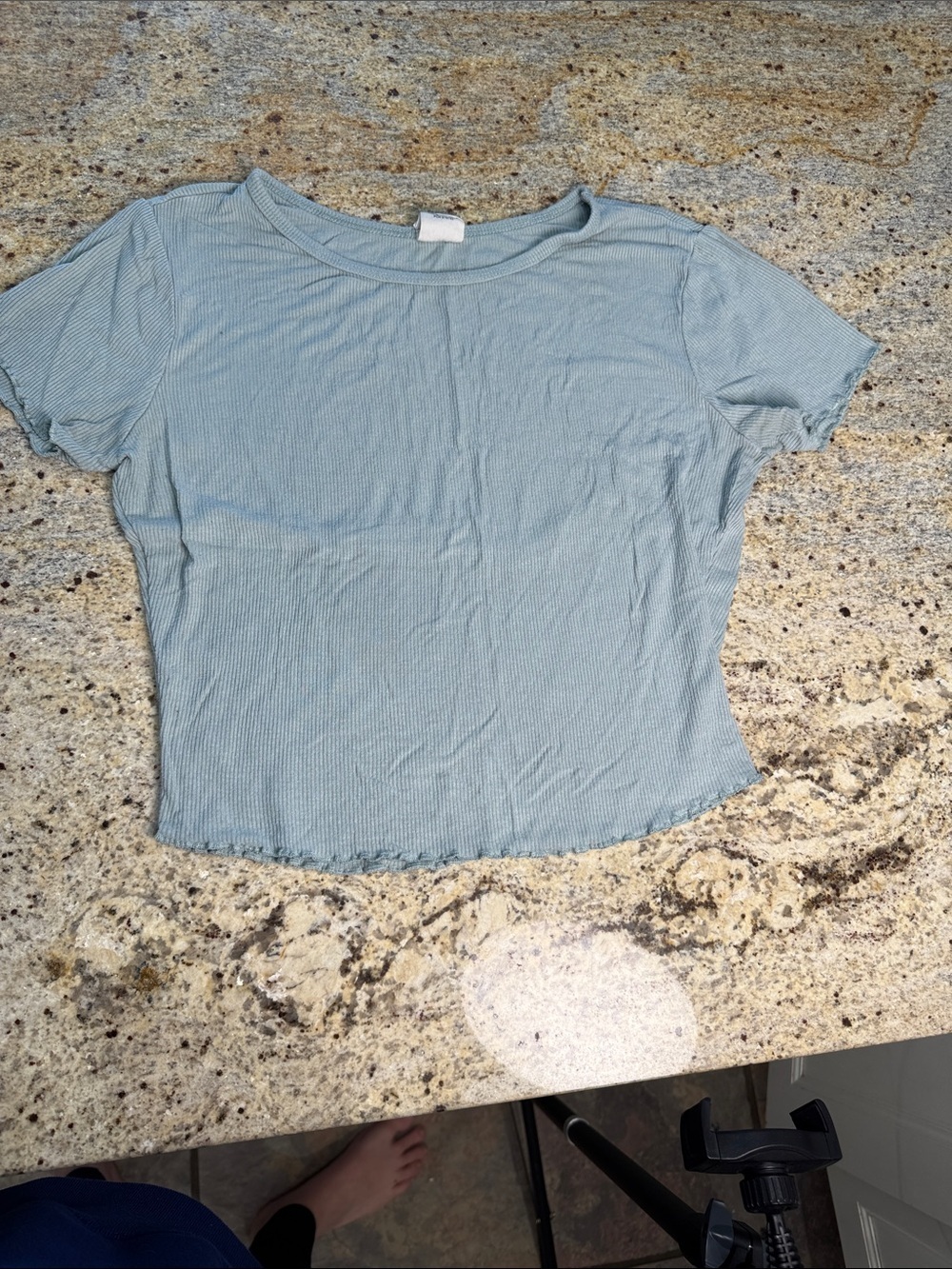 Women's Light Blue Ribbed Short Sleeve Top